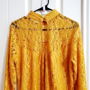 Mustard Yellow full sleeve net blouse..NWOT..M